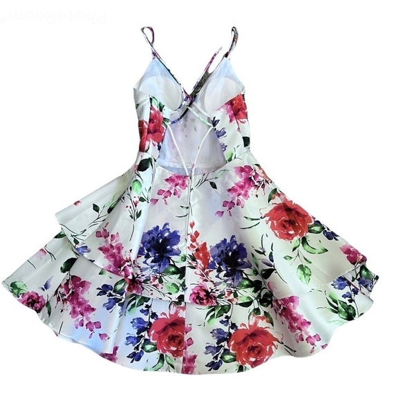 DEAR MOON Spaghetti Strap V-Neck Floral Print Strappy Back Fit & Flare Dress NWT - Picture 8 of 14